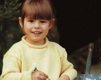 Toddlers and Girls &quot;Easy Knit&quot; Sweater with Roll Edges and Neckline, Vintage Knitting Pattern, PDF, Digital Download - A575