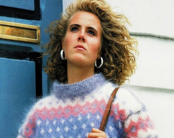 Ladies Beautiful Fair Isle Mohair Sweater with Stand Up Neckband, Vintage Knitting Pattern, PDF, Digital Download - B408