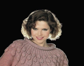 Ladies Gorgeous Aran Sweater with Bell Stitch Yoke and Roll Neckline, Vintage Knitting Pattern, PDF, Digital Download - B889