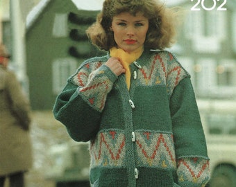 Ladies Lovely Nordic Knee Length Coat with Wide Bands of Fair Isle, Vintage Knitting Pattern, PDF, Digital Download - B694