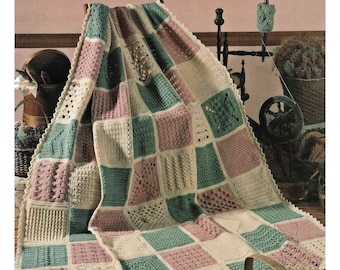 Fabulous Heirloom Afghan Made From 63 Easy to Crochet Squares, Vintage Crochet Pattern, PDF, Digital Download - C222