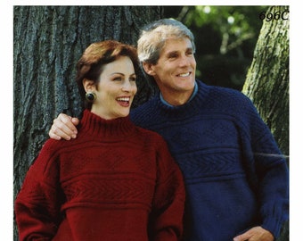 Ladies and Mens Traditional Round Neck Textured Guernsey with Drop Shoulders, Vintage Knitting Pattern, PDF, Digital Download - B840