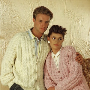 Ladies and Mens Classic Cabled Aran Cardigans with Round or V-Neck, Vintage Knitting Pattern, PDF, Digital Download - C171