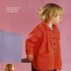 Babies, Toddlers and Girls Gorgeous Smock Aran Coat with Cable Yoke, Vintage Knitting Pattern, PDF, Digital Download - B200