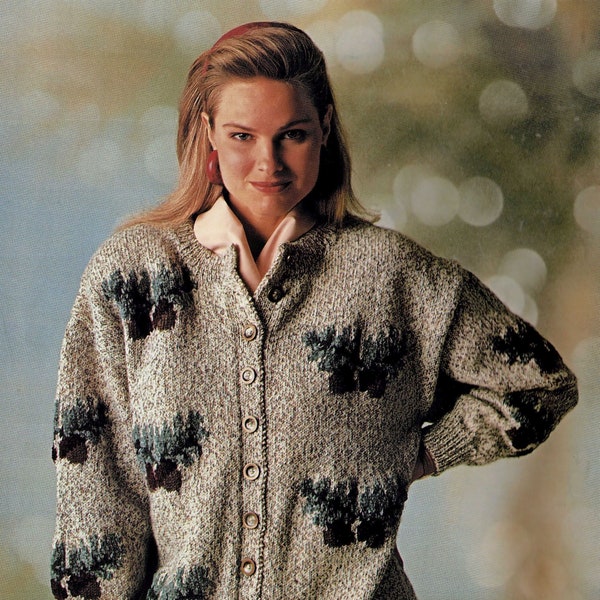 Ladies Fabulous Round Neck Jacket with Acorn Motifs, Vintage Knitting Pattern, PDF, Digital Download - C391