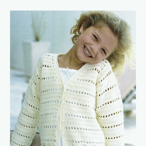 Hübsche Häkel-Strickjacke für Mädchen und Damen mit Rund- oder V-Ausschnitt, Vintage-Häkelmuster, PDF, digitaler Download – B905