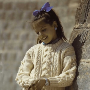 Girls Lovely Aran Sweater with Decorative Panels, Vintage Knitting Pattern, PDF, Digital Download - B896