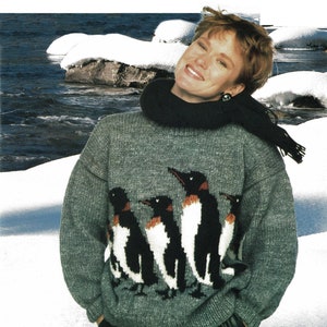 Ladies Wonderful Bulky Knit Sweater with Penguins on Front and Back, Vintage Knitting Pattern, PDF, Digital Download - B174