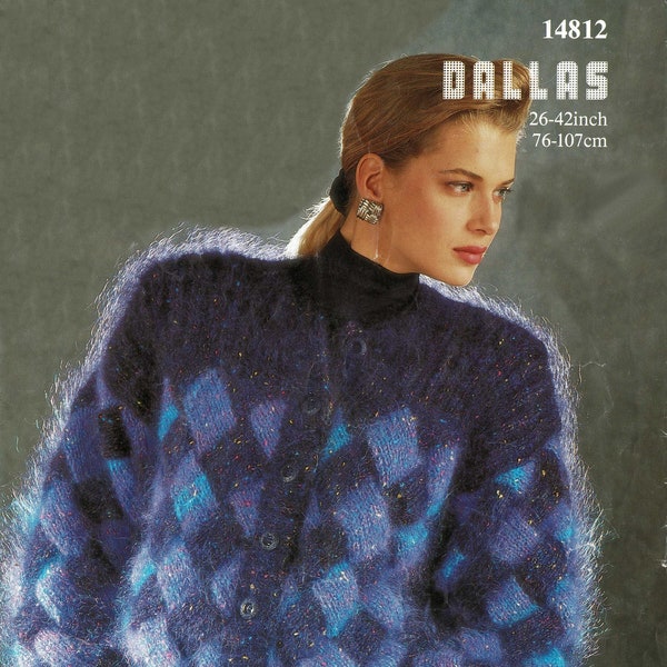 Ladies and Girls Gorgeous Mohair Entrelac Cardigan with Double Rib Bands and Yoke, Vintage Knitting Pattern, PDF,  Digital Download - B551