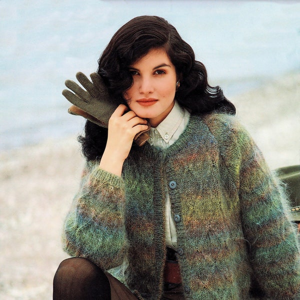 Ladies Gorgeous All Over Diamond Patterned Easy Fitting Mohair Cardigan, Vintage Knitting Pattern, PDF, Digital Download - C470