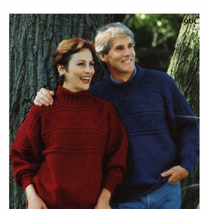 Ladies and Mens Traditional Round Neck Textured Guernsey with Drop Shoulders, Vintage Knitting Pattern, PDF, Digital Download - B840