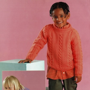 Babies, Toddlers and Childrens Classic Aran Sweater with Easy Cable Feature, Vintage Knitting Pattern, PDF, Digital Download - B201