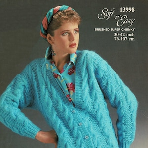 Ladies Super Chunky Cable and Garter Stitch Cardigan, Vintage Knitting Pattern, PDF, Digital Download - B433