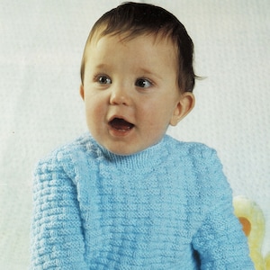 Babies and Toddlers Sweet Basket Weave Stitch Sweater in Two Yarn Weights, Vintage Knitting Pattern, PDF, Digital Download - A937