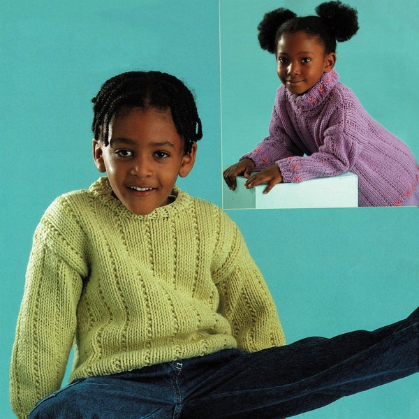 Babies, Toddlers and Childrens Chunky "Easy Knit" Rib Sweaters with Neck Options, Vintage Knitting Pattern, PDF, Digital Download - B202