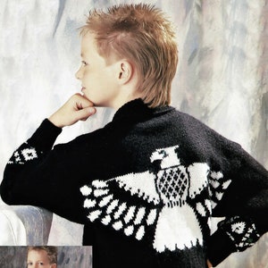Boys and Youths Wonderful American Eagle Motif Jacket, Vintage Knitting Pattern, PDF,  Digital Download - C247