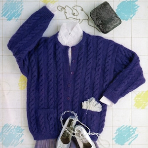 Ladies Classic Cable and Moss Stitch Cardigan with Round Neck and Drop Shoulders, Vintage Knitting Pattern, PDF, Digital Download - A919