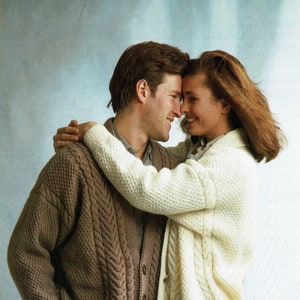 Jaqueta Aran feminina e masculina com gola enrolada opcional, padrão de tricô vintage, PDF, download digital - B328