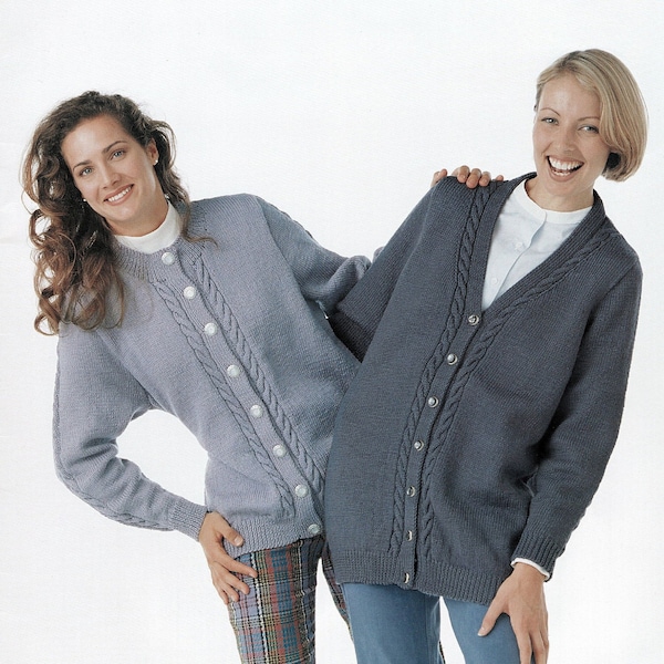 Ladies Classic Cable Cardigan with V or Round Neck *Includes Plus Sizes*, Vintage Knitting Pattern, PDF, Digital Download - A926