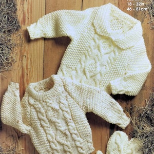 Toddlers and Childrens Aran Sweaters and Matching Mittens, Vintage knitting Pattern, PDF, Digital Download - A350