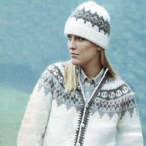 Ladies and Mens Traditional Nordic Fair Isle Jacket and Matching Hat, Vintage Knitting Pattern, PDF, Digital Download - B118