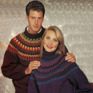 Mens and Ladies Traditional Nordic Fair Isle Sweater with Crew or Turtle Neck, Vintage Knitting Pattern, PDF, Digital Download - B187
