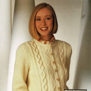 Ladies Lovely Aran Crop Cardigan with Round or V Neck , Vintage Knitting pattern, PDF, Digital Download - B225