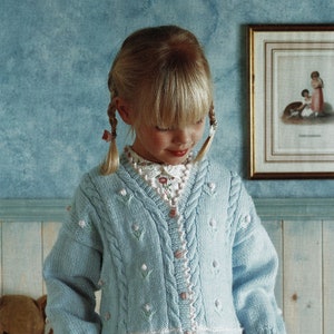 Toddlers and Girls Pretty Floral Sweater and Cardigan, Vintage Knitting Pattern, PDF, Digital Download - B189