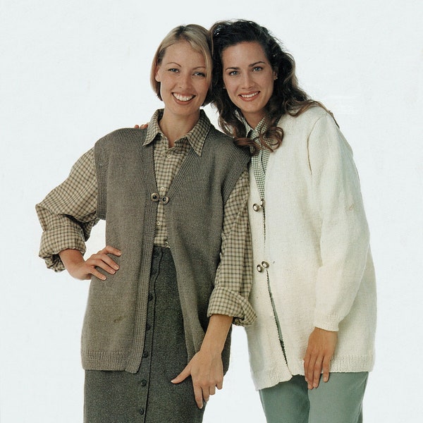 Ladies Classic Long Line Cardigan or Vest *Includes Plus Sizes*, Vintage Knitting Pattern, PDF, Digital Download - A927