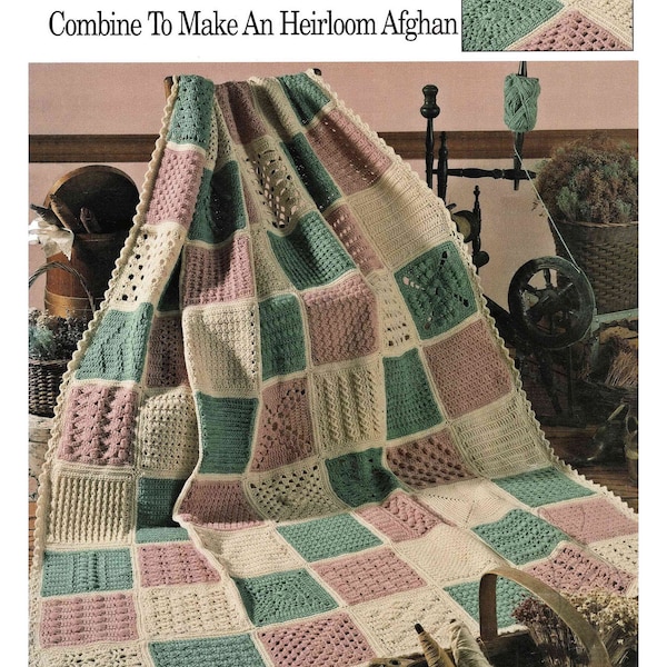 Fabulous Heirloom Afghan Made From 63 Easy to Crochet Squares, Vintage Crochet Pattern, PDF, Digital Download - C222