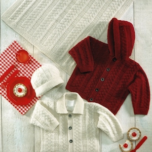 Babies and Toddlers Textured Jacket with Collar or Hood, Hat and Matching Blanket , Vintage Knitting Pattern, PDF, Digital Download - B247