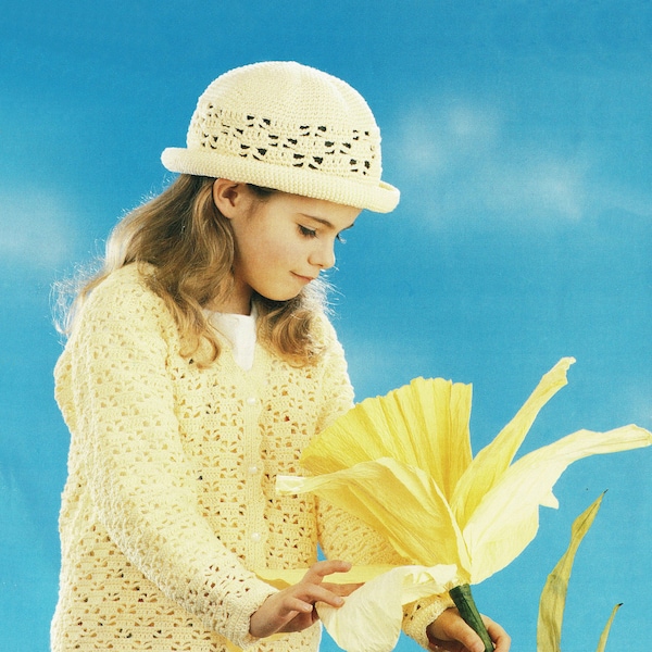 Joli cardigan au crochet pour tout-petits et filles avec chapeau assorti, motif au crochet vintage, PDF, téléchargement numérique - B285