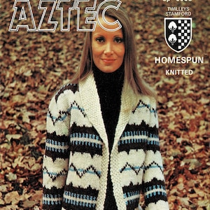 Ladies Lovely Chunky Edge to Edge Fair Isle Jacket with Shawl Collar, Vintage Knitting Pattern, PDF, Digital Download - A681