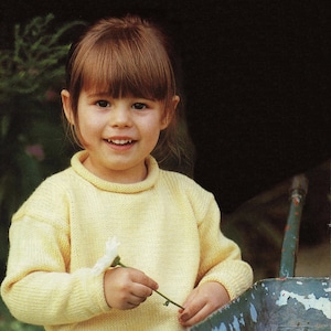 Toddlers and Girls &quot;Easy Knit&quot; Sweater with Roll Edges and Neckline, Vintage Knitting Pattern, PDF, Digital Download - A575