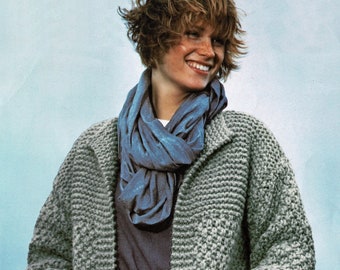 Ladies Casual Edge to Edge "Easy Knit" Chunky Textured Jacket, Vintage Knitting Pattern, PDF, Digital Download - A671