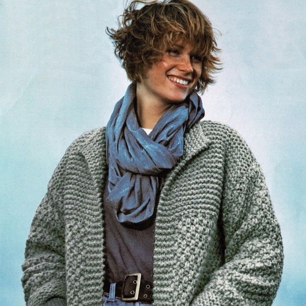 Ladies Casual Edge to Edge "Easy Knit" Chunky Textured Jacket, Vintage Knitting Pattern, PDF, Digital Download - A671