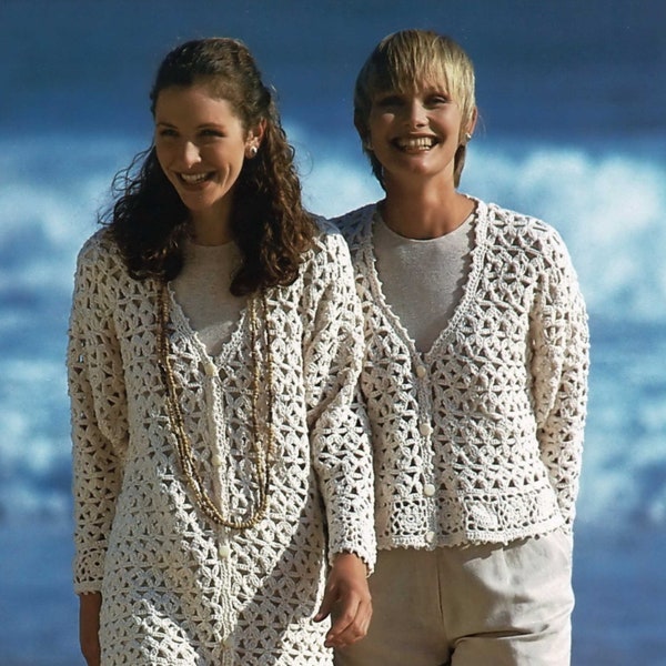 Ladies Lovely Crochet V-Neck Jacket with Motif Borders in Two Lengths, Vintage Crochet Pattern, PDF, Digital Download - B748
