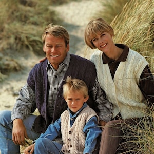 Great Aran V-Neck Waistcoats for all the Family, Vintage Knitting Pattern, PDF, Digital Download - A597