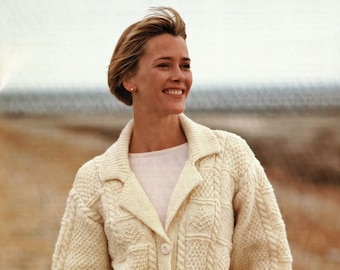 Ladies Lovely "Easy Knit" Aran Jacket with Collar, Vintage Knitting Pattern, PDF, Digital Download - A513