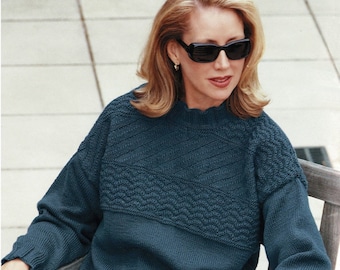 Ladies Plus Size "Easy Knit" Sweater with Textured Yoke, Vintage Knitting Pattern, PDF, Digital Download - C666