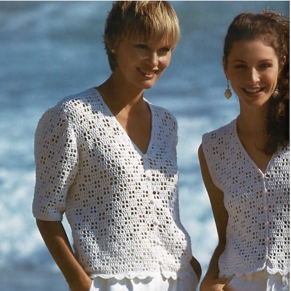 Ladies Crochet Summer Cardigan with Elbow Length Sleeves and Waistcoat, Vintage Crochet Pattern, PDF, Digital Download - B744