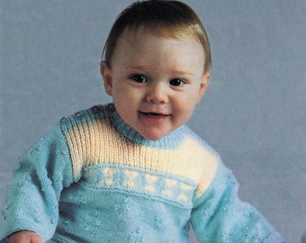 Schattig babyvestje met patroon, Fair Isle-band en geribbelde schouderpas, vintage breipatroon, PDF, digitale download - C513