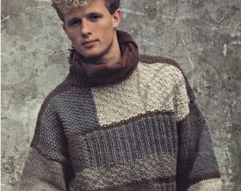 Pull look patchwork décontracté pour homme, modèle de tricot vintage, PDF, téléchargement numérique - D922