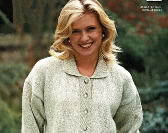 Ladies "Easy Knit" Jacket with Moss Stitch Collar and Front Bands in Aran, Vintage Knitting Pattern, PDF, Digital Download - C379