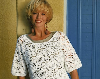 Ladies Pretty Crochet Short Sleeve Summer Motif Top, Vintage Crochet Pattern, PDF, Digital Download - B857