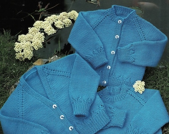 Raglankoftor och tröja för bebisar och småbarn i två vikter, vintage stickmönster, PDF, digital nedladdning - C135