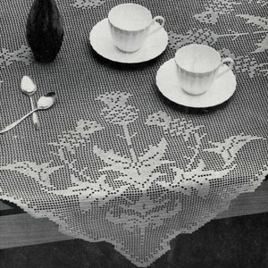 Beautiful Scottish Thistle Pattern Filet Crochet Table Cloth, Vintage Crochet Pattern, PDF, Digital Download - B715