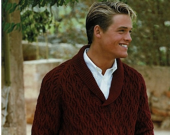 Elegant texturerad Aran-tröja med raglanärmar och valfria tre halsringningar, vintage stickmönster, PDF, digital nedladdning - C906