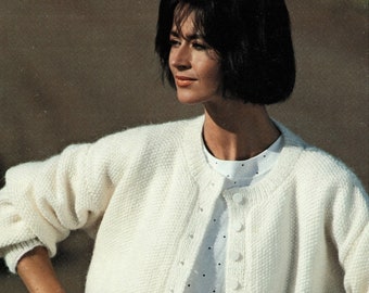 Ladies Casual Round Neck Cardigan with Shirt Tail, Vintage Knitting Pattern, PDF, Digital Download - C786