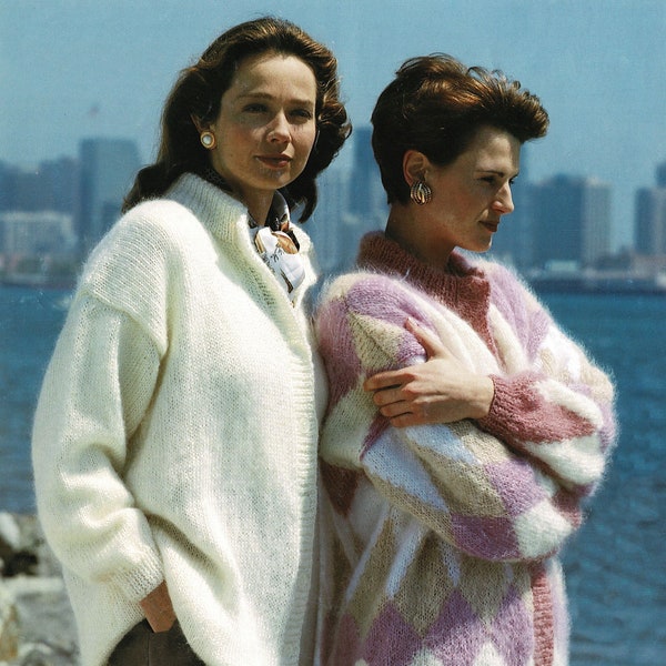 Ladies Long Line Mohair Jacket in Diamond Pattern or Single Colour, Vintage Knitting Pattern, PDF, Digital Download - B361